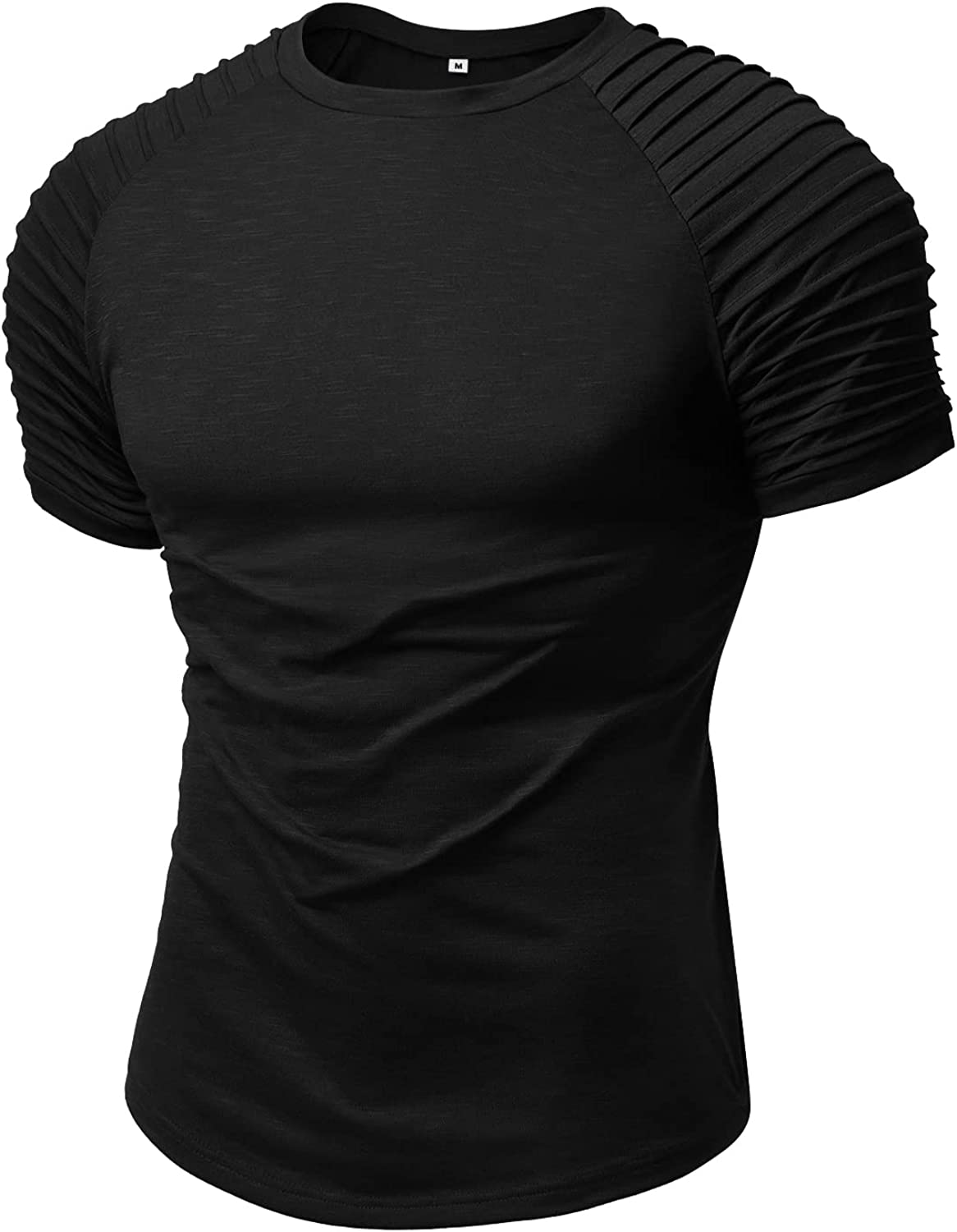 NITAGUT Men's Muscle Workout T-Shirt Pleated Raglan Short Sleeve Gym Athletic Fashion Tee Top