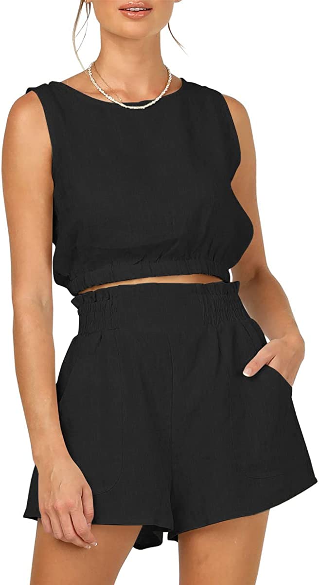 Trendy Queen Womens Tracksuits Summer 2 Piece Outfits Short Sets Sleeveless Two Piece Lounge High Waisted Shorts with Pockets