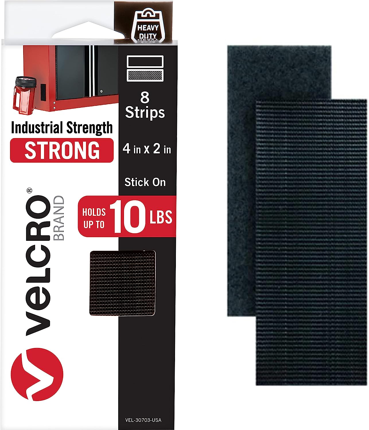 VELCRO Brand Heavy Duty Fasteners | 4x2 Inch Strips with Adhesive 8 Sets | Holds 10 lbs | Black Industrial Strength Stick On Tape | Indoor or Outdoor Use (VEL-30703-USA)
