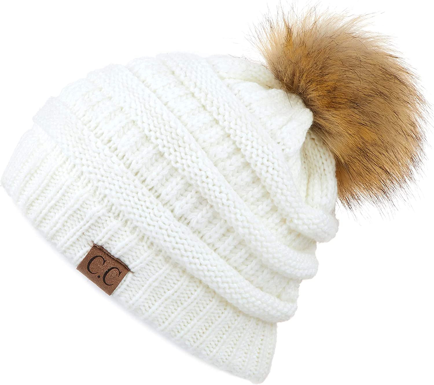 C.C Hatsandscarf Exclusives Unisex Solid Ribbed Beanie with Pom (HAT-43)