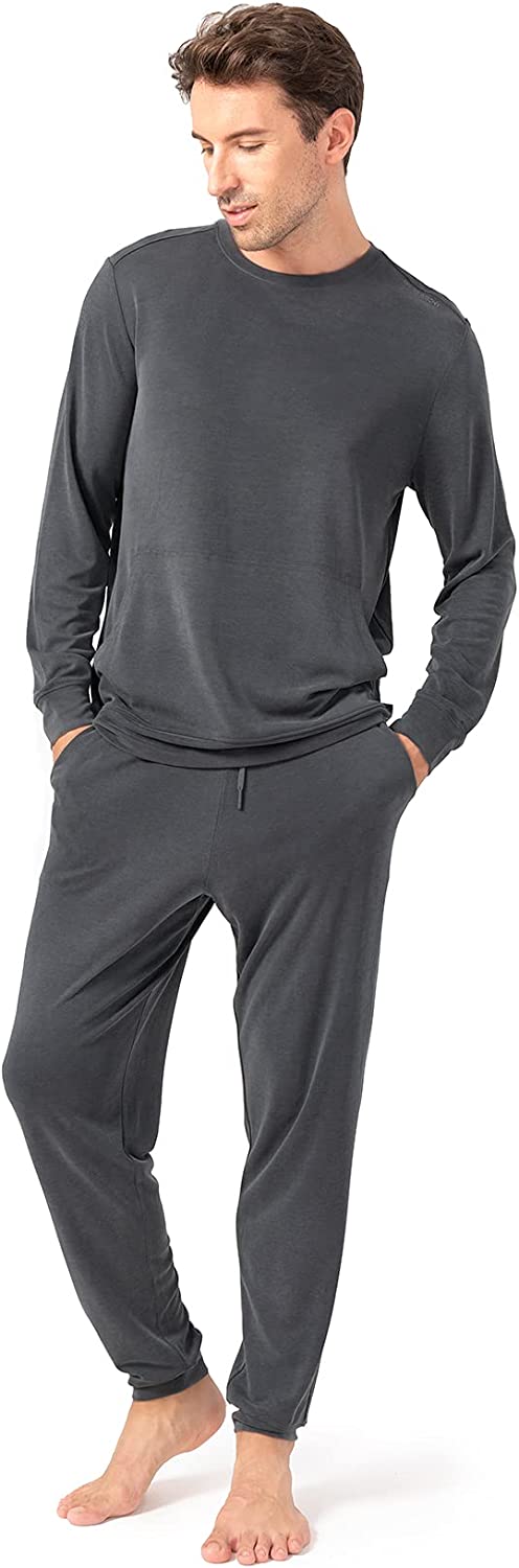 DAVID ARCHY Men's Henley Collar Polar Fleece Pajamas Set Cozy Pjs Ultra Soft Loungewear Lightweight Casual Sleepwear for Men