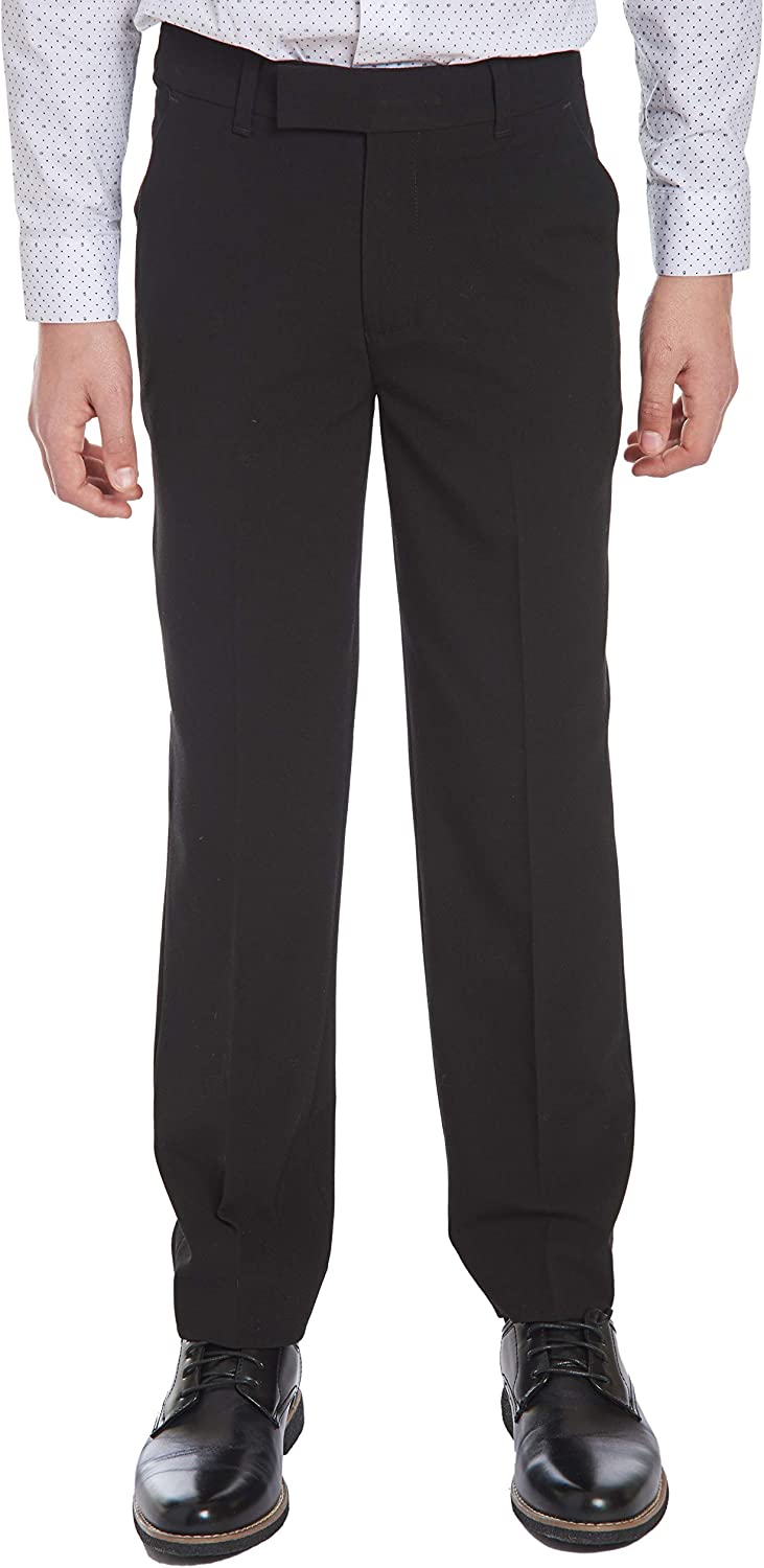 Calvin Klein Boys' Flat-Front Bi-Stretch Dress Pant, Straight Leg Fit, Belt Loops & Front Pockets