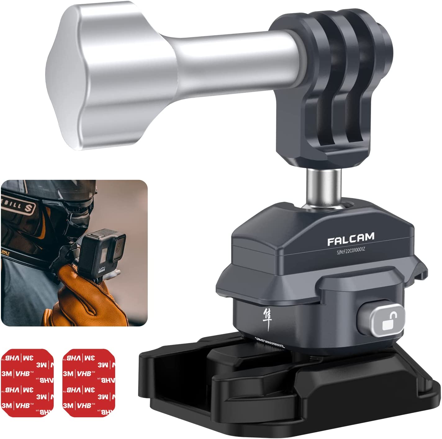 Falcam F22&F38 Quick Release Ball Head Clip Kit for Action Camera, Camera Helmet Chest Mounting Adapter with Adhesive Pad, 22mm Aluminum Camera Accessory Kit for Photographer, Fits for GoPro and DJI