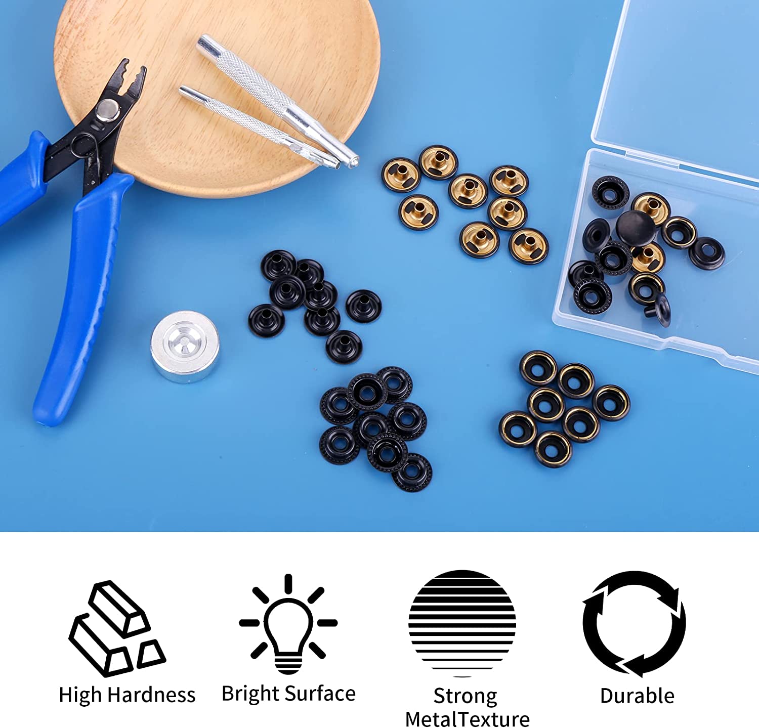 Thinp 12 Sets Snap Buttons Kit, Metal Snaps and Fasteners Kit Press Studs Snap Fasteners Clothing Snaps Button with 3 Pieces Snap Fastener Tool for Bags Jeans Clothes Fabric Leather Craft (Black)