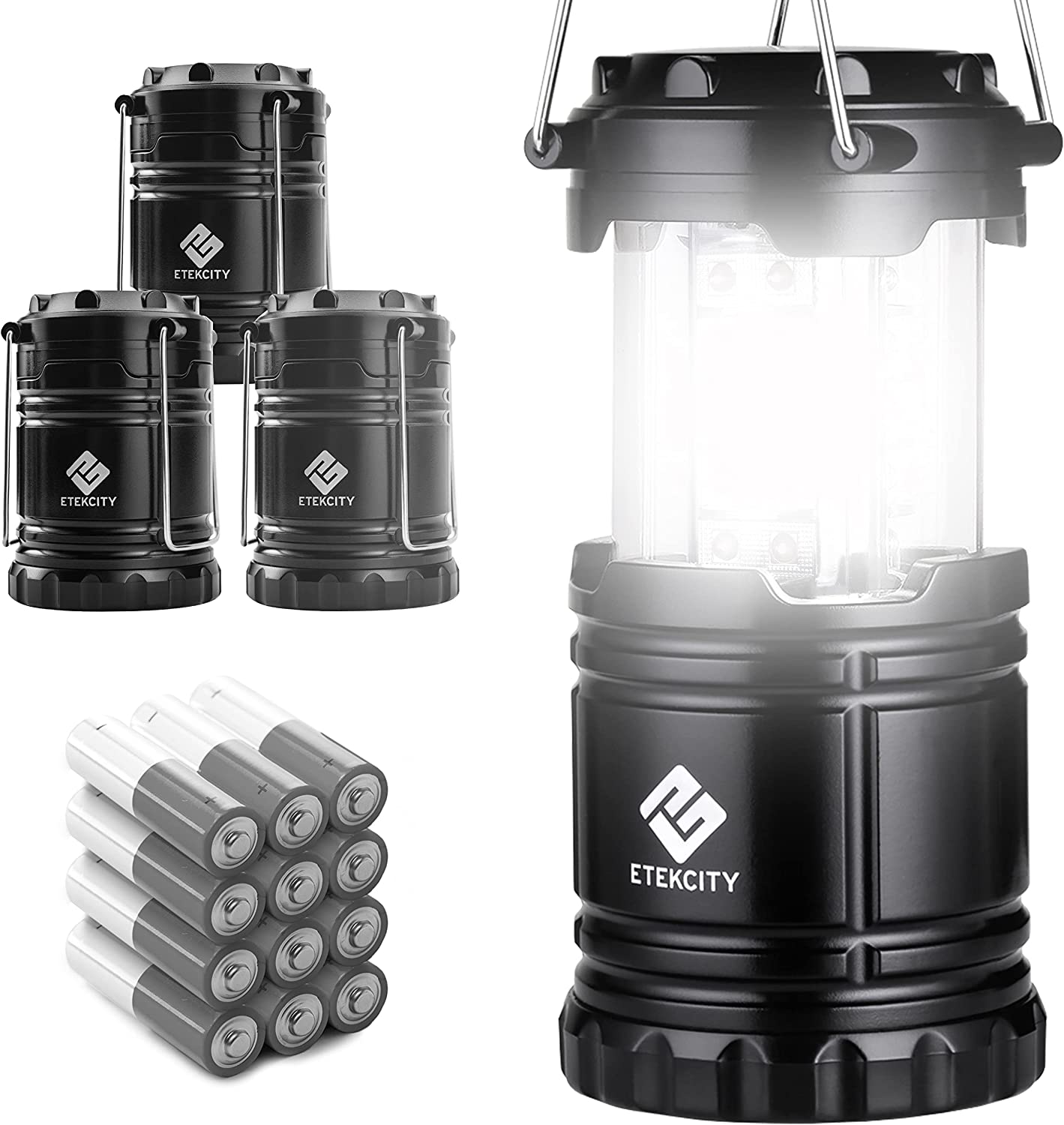 Etekcity LED Camping Lantern for Emergency Light Hurricane Supplies, Lanterns for Survival Kits Power Outages , Battery Powered Operated Lanterns Lamp, Camping Gear Accessories , 4 Pack